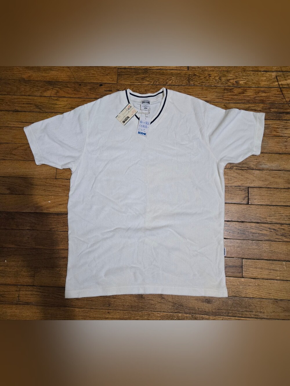 BNWT Vtg Scene by Van Jac M White Terry Cloth Short Sleeve Shirt Made In Japan